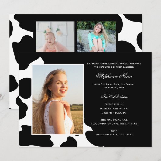 Koe Print Multi Photo Afstuderen Kaart (Voorkant / Achterkant)