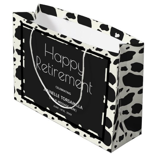 Koe Print Naam Pensioen Partij Groot Cadeauzakje (Achterkant Gekanteld)