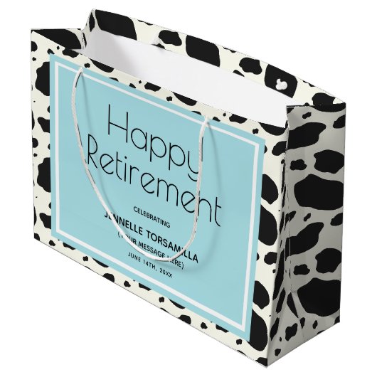 Koe Print Naam Pensioen Partij Groot Cadeauzakje (Achterkant Gekanteld)