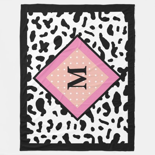 Koe-Print Patroon Monogram Fleece Deken (Voorkant)