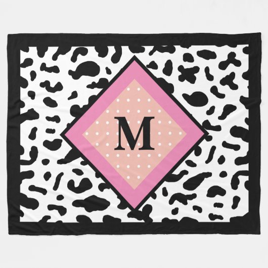 Koe-Print Patroon Monogram Fleece Deken (Voorkant (Horizontaal))