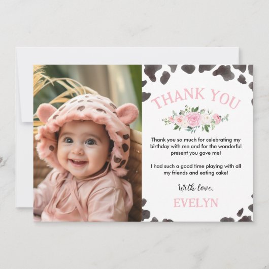 Koe Print Verjaardagsfoto Dank u kaart (Voorkant)