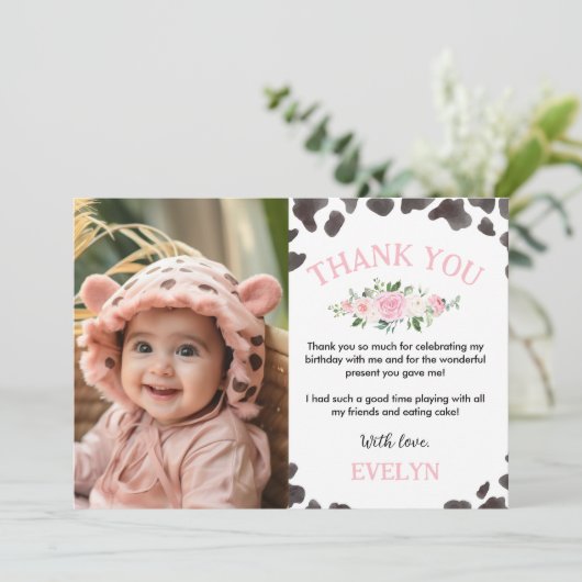 Koe Print Verjaardagsfoto Dank u kaart (Staand voorkant)