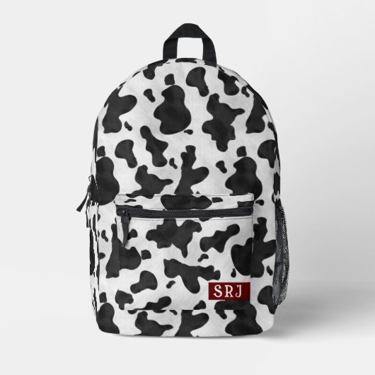 Koe Print Westerne dierenvlekken patroon monogram Bedrukte Rugzak (Voorkant)