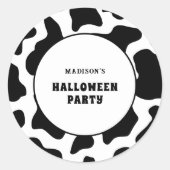 Koe Print Zwart-wit Halloween Party Ronde Sticker (Voorkant)