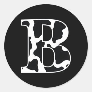 Koe Print Zwart-wit Initiaal Letter B Ronde Sticker