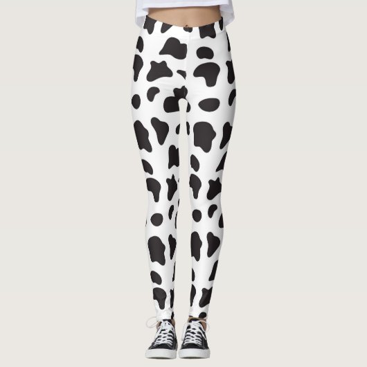 Koe print zwart-wit yogabroek leggings (Voorkant)