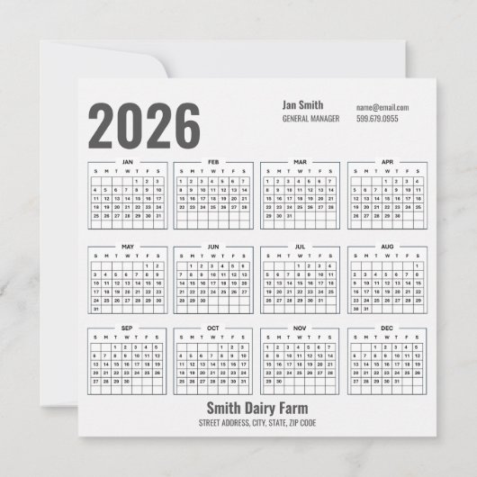 Koe QR Code 2026 Kalender Visitekaartje Kaart (Achterkant)