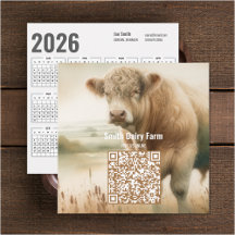 Koe QR Code 2026 Kalender Visitekaartje