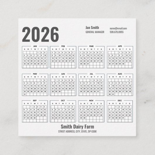 Koe QR Code 2026 Kalender Visitekaartjes (Achterkant)