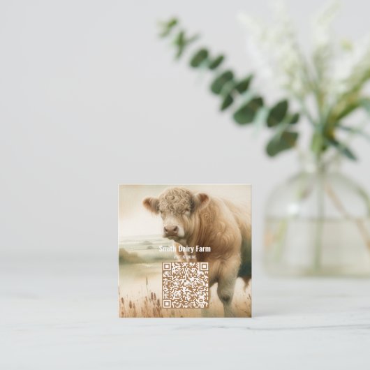 Koe QR Code Square Visitekaartjes (Staand voorkant)