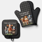 Koe Quotes op Black Plaid Ovenwant & Pannenlap Set (Voorkant / Achterkant)