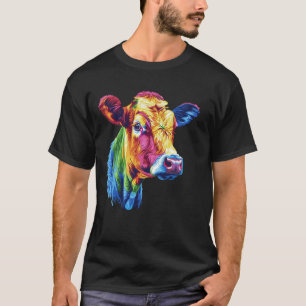 Koe Regenboog Kleurrijke Koe Hoofd Pop Art Boerder T-shirt