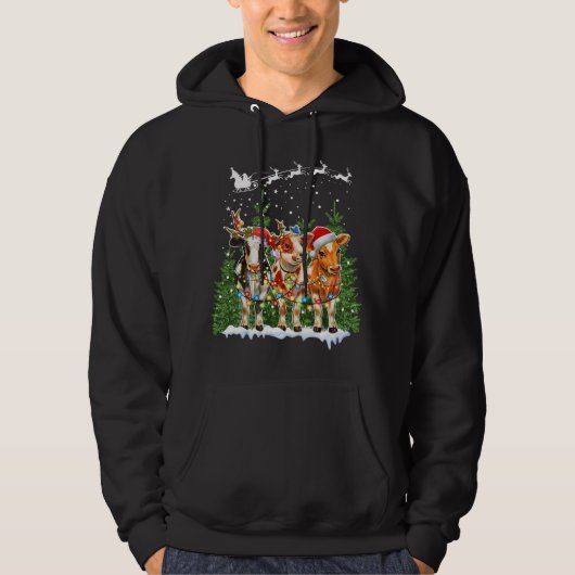 Koe Reindedarkerstkerstlieden Pet Lights Funny Xma Hoodie (Voorkant)