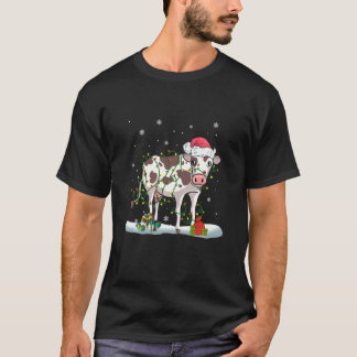 Koe Rendier Hoed Kerstman Kerstlichten Koe Christu T-shirt
