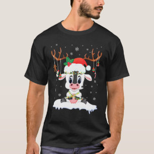 Koe Rendier Kerstman Noel Kostuum Dansen Op Sneeuw T-shirt