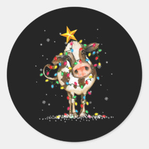 Koe Rendier Pet Santa Kerstmis Lichten Fun Koe Ch Ronde Sticker