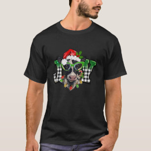 Koe Rendier Santa Hoed Kerstmis Licht JOY Koeien L T-shirt