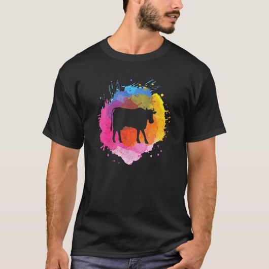 Koe Retro Waterverf Spat T-shirt (Voorkant)