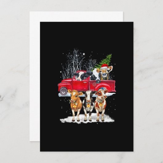 Koe Riding Red Truck Merry Kerstmis Boerderij houd Kaart (Voorkant / Achterkant)