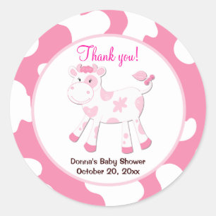 Koe Ronde Favor Sticker - Roze