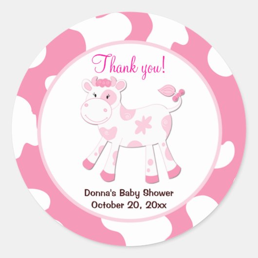 Koe Ronde Favor Sticker - Roze (Voorkant)