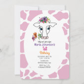 Koe Roze 1e verjaardag Uitnodiging (Voorkant)