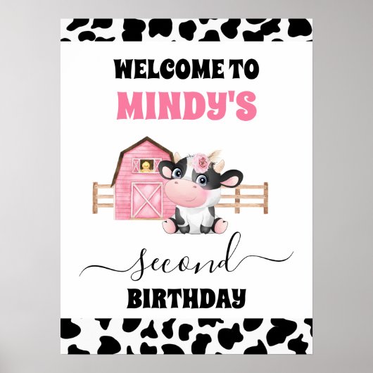 Koe Roze Barn Afdrukken 2e verjaardag Poster (Voorkant)