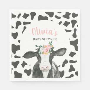Koe Roze Bloemen en Gingham Baby Shower Servet