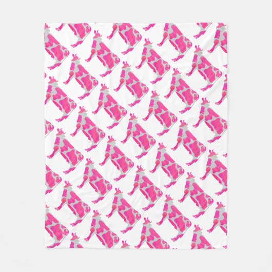 Koe Roze en Witte Silhouet Fleece Deken (Voorkant)