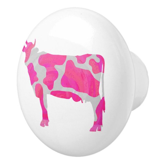 Koe Roze en Witte Silhouette Keramische Knop (Rechts)