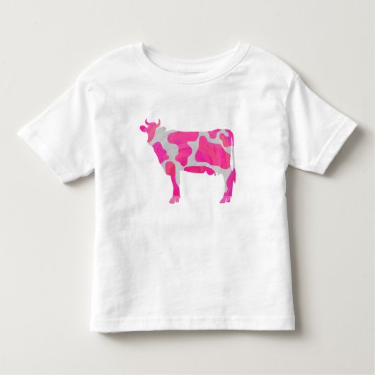 Koe Roze en Witte Silhouette Kinder Shirts (Voorkant)