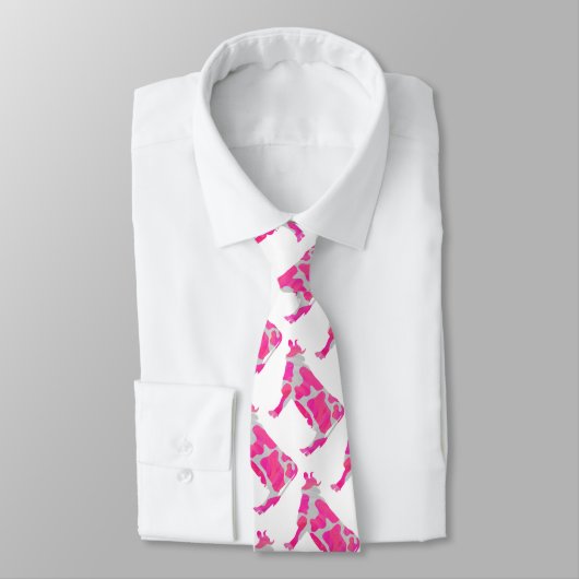 Koe Roze en Witte Silhouette Stropdas (Gebonden)