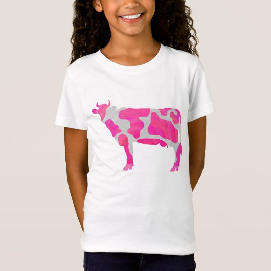 Koe Roze en Witte Silhouette T-shirt (Voorkant)