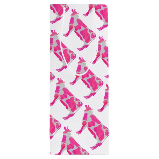 Koe Roze en Witte Silhouette Wijn Cadeautas (Achterkant)
