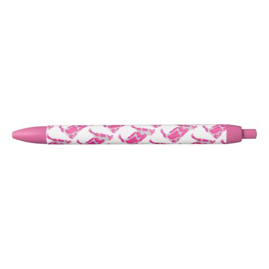 Koe Roze en Witte Silhouette Zwarte Inkt Pen (Voorkant)
