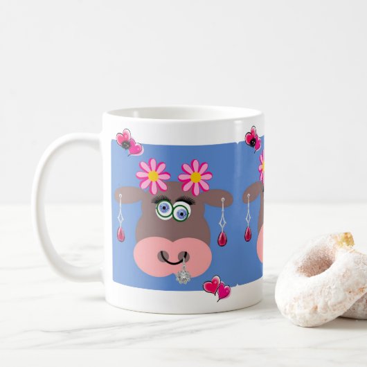 Koe Roze Hartjes Sieraden Mok (Met donut)