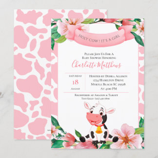 Koe Roze Waterverf Florenz Baby shower Kaart