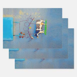 Koe Rustisch Blauw Land Western Boerderij Ontkoppe Inpakpapier Vel