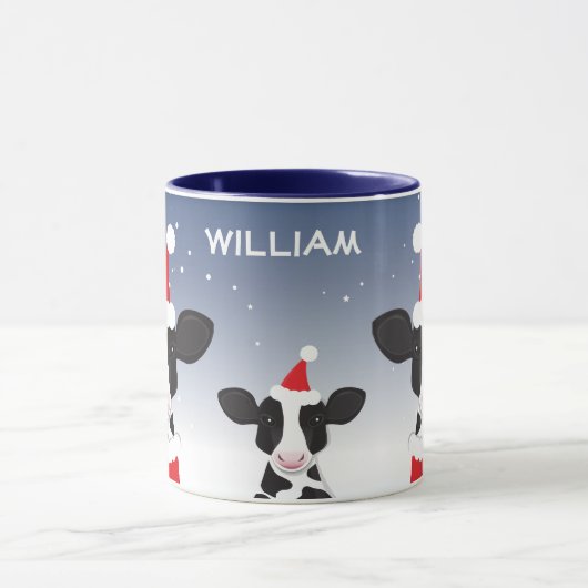 Koe Santa Blue White Name Boerderij Animal Kerstmi Mok (Midden)