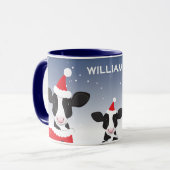 Koe Santa Blue White Name Boerderij Animal Kerstmi Mok (Voorkant links)