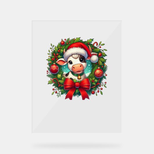 Koe Santa Hat Christmas Xmas _1 Acryl Bord (Voorkant)