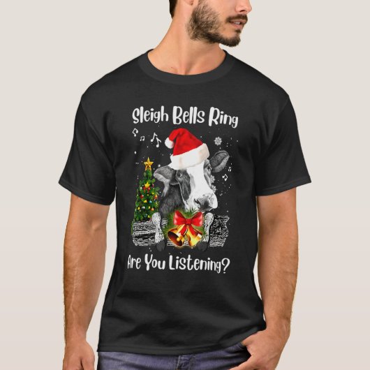 Koe Santa Hat Sleigh Bell Rings zijn jullie die lu T-shirt (Voorkant)
