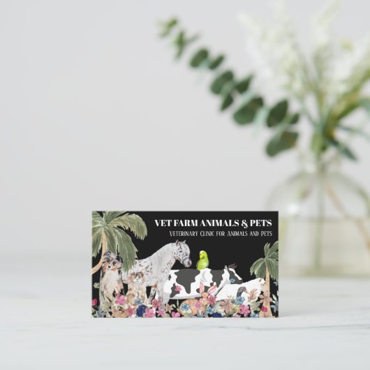 Koe Schaap Hond Kat Vogel Konijn Eend Palm Zwart Visitekaartje (Staand voorkant)