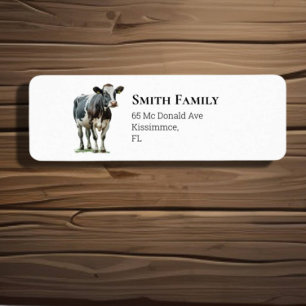 Koe Schattig Zwart en Wit Etiket