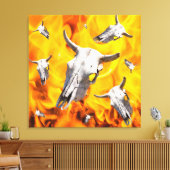Koe schedel en vuur canvas afdruk (Insitu (Woonkamer))