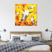 Koe schedel en vuur canvas afdruk (Insitu (Slaapkamer))