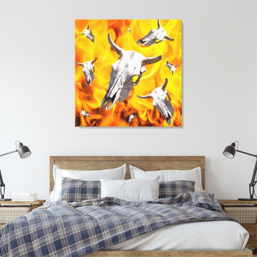 Koe schedel en vuur canvas afdruk (Insitu (Slaapkamer))