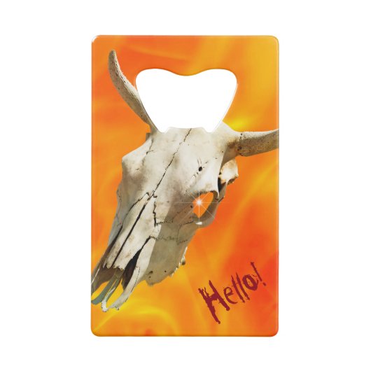 Koe schedel en vuur creditkaart flessenopener (Achterkant)