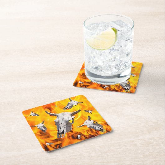 Koe schedel en vuur kartonnen onderzetters (Insitu)